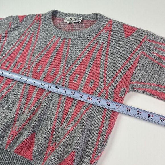 Vintage 80s GAS Great American Sweater Co Pullover S Gray Pink Grandpa Grunge - Picture 5 of 9